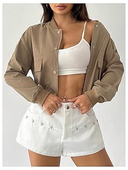 Amazon.com: SweatyRocks Women's Button Down Bomber Jacket